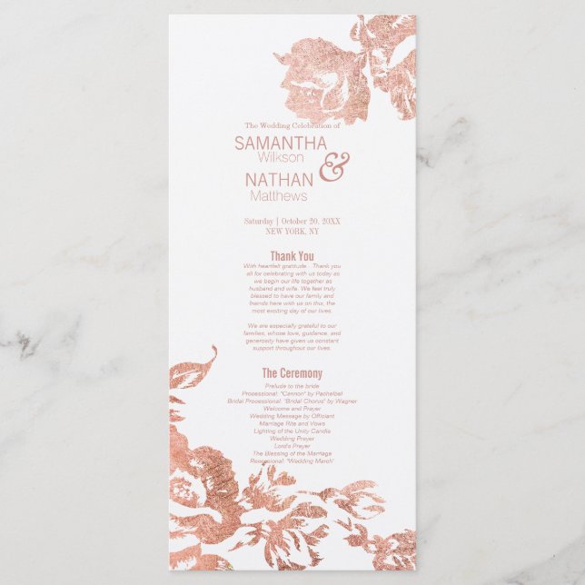 Elegant Modern Rose Gold Floral Wedding Programs (Front)