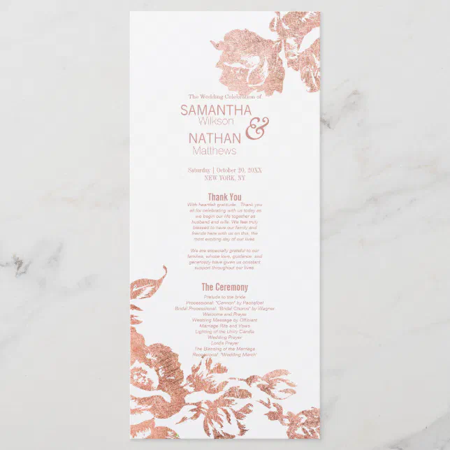 Rose Gold Program Elegant Modern Rose Gold Floral Wedding Programs | Zazzle