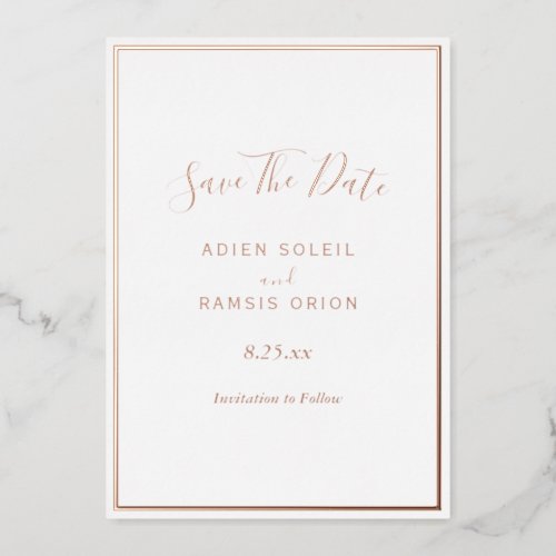 Elegant Modern Rose Gold Foil Save The Date Card