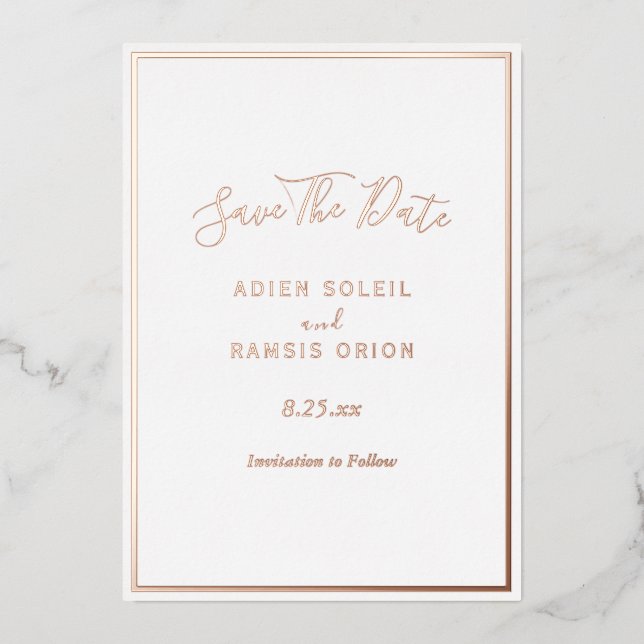 Elegant Modern Rose Gold Foil Save The Date Card (Front)