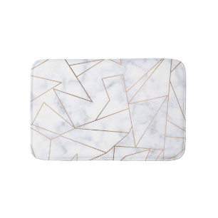 elegant modern rose gold geometric white marble bathroom mat