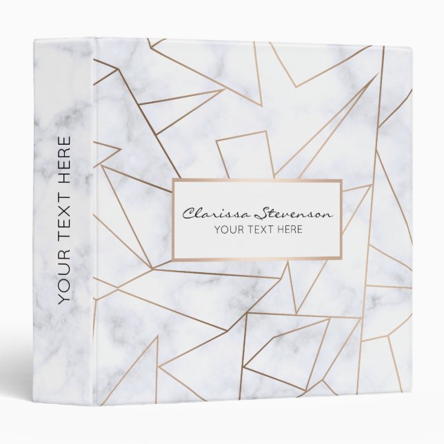 elegant modern rose gold geometric white marble binder (Front/Spine)