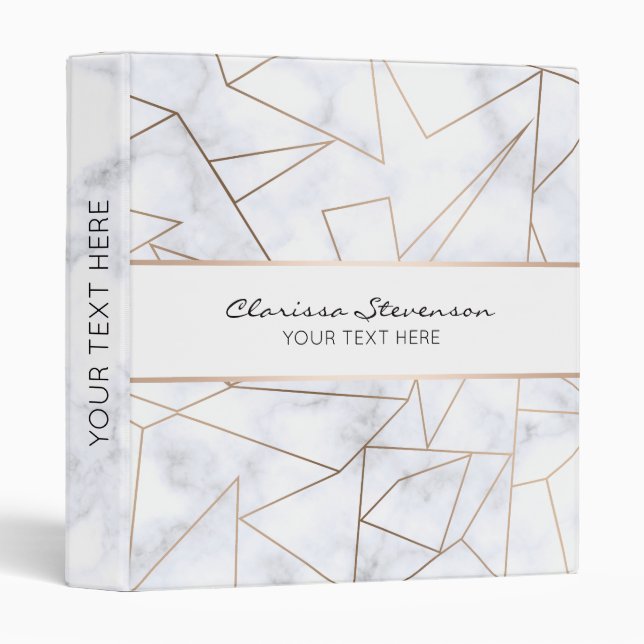 elegant modern rose gold geometric white marble binder (Front/Spine)