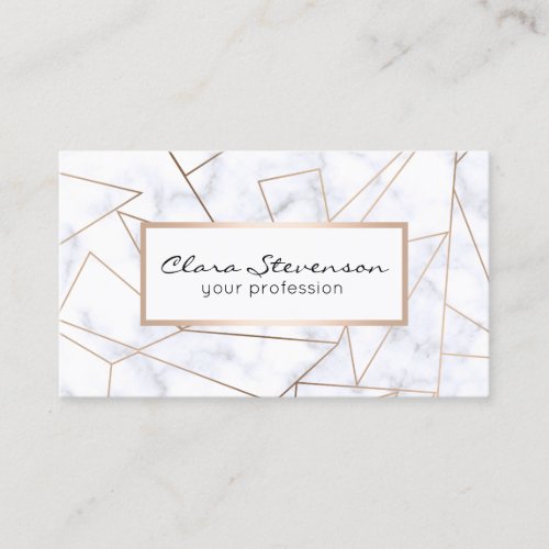 elegant modern rose gold geometric white marble business card