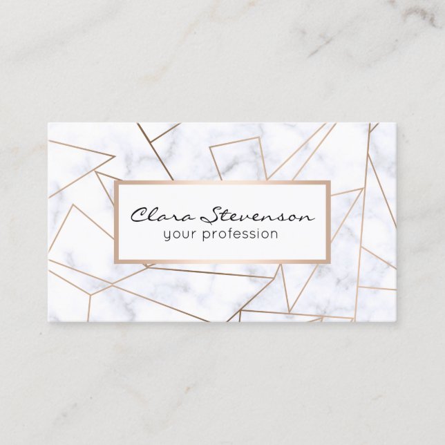 elegant modern rose gold geometric white marble business card (Front)