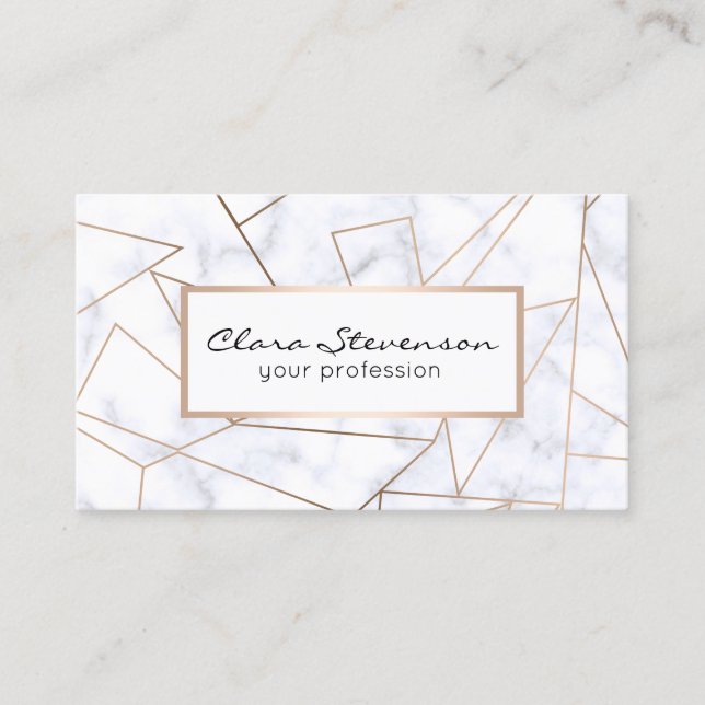 elegant modern rose gold geometric white marble business card (Front)