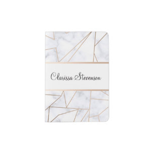elegant modern rose gold geometric white marble passport holder