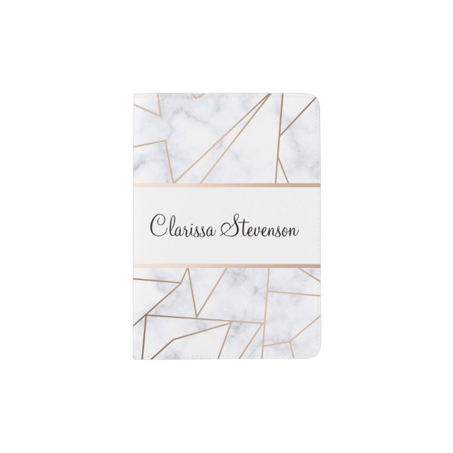 elegant modern rose gold geometric white marble passport holder (Front)