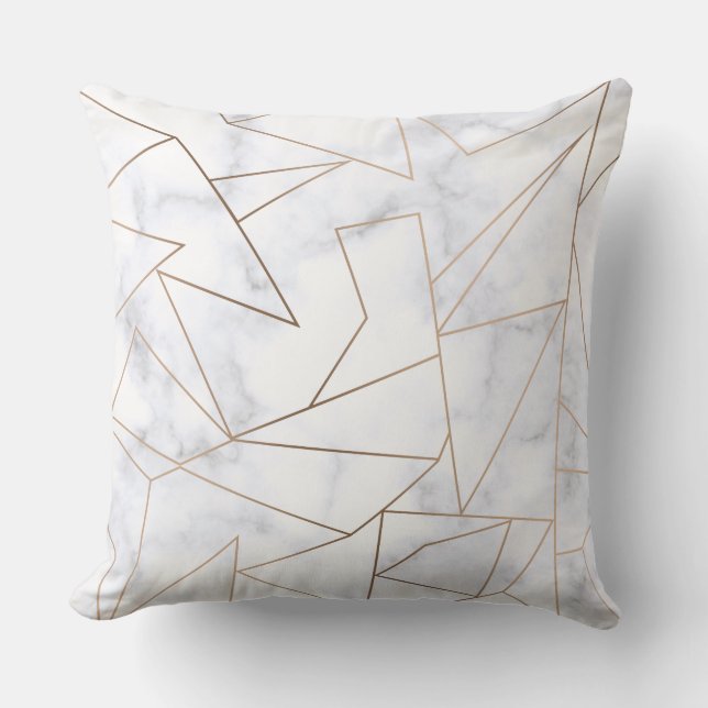 elegant modern rose gold geometric white marble throw pillow (Front)