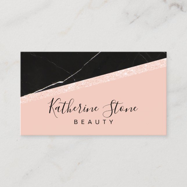 Elegant modern rose gold glitter black marble business card (Front)