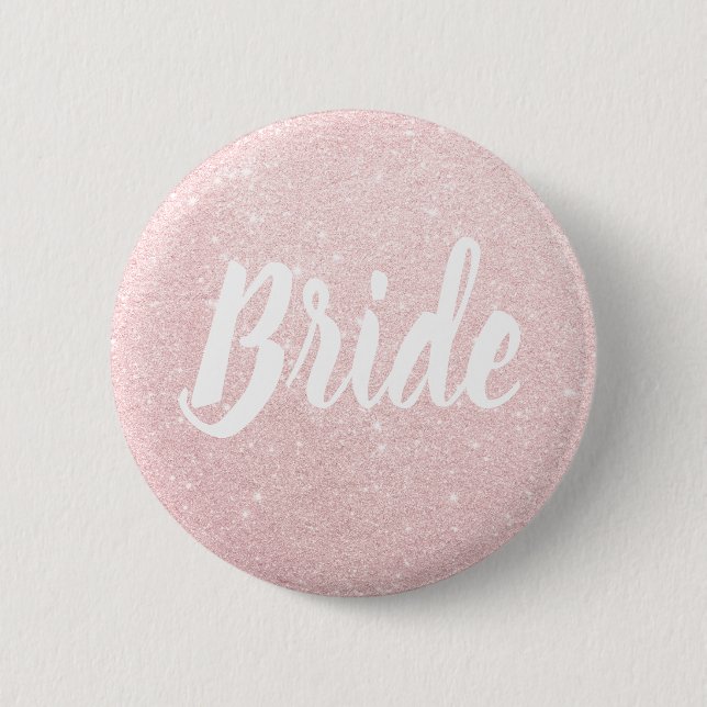 Elegant & modern rose gold glitter bride wedding button (Front)