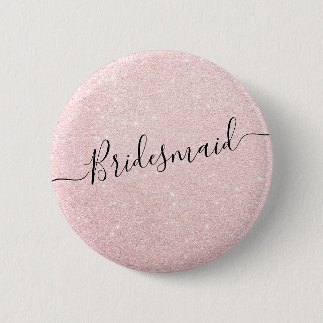 Elegant & modern rose gold glitter bridesmaid button (Front)