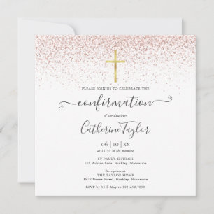 Elegant Modern Rose Gold Glitter Confirmation Invitation