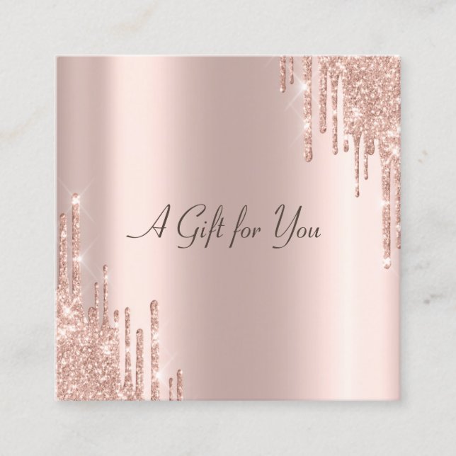 Elegant Modern Rose Gold Glitter Drips Discount Card (Front)