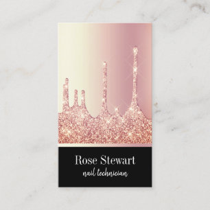 Elegant modern rose gold glitter drips nails business card
