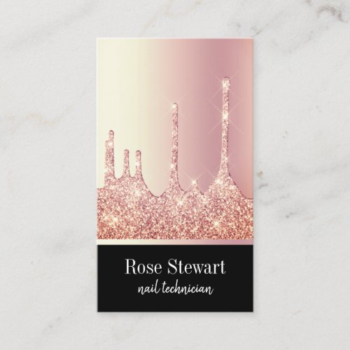 Elegant modern rose gold glitter drips nails business card