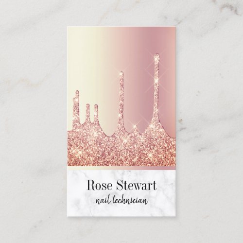 Elegant modern rose gold glitter drips nails business card