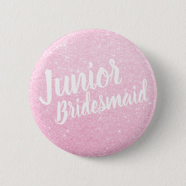 Elegant modern rose gold glitter junior bridesmaid button (Front)