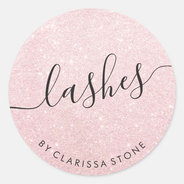 Elegant modern rose gold glitter lashes classic round sticker (Front)