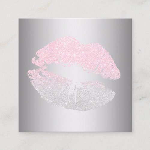 Elegant modern rose gold glitter lips silver square business card