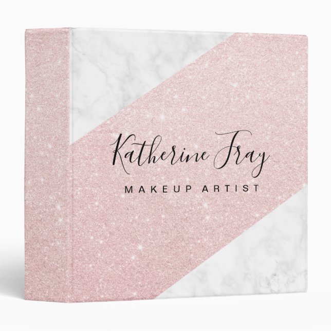 Elegant modern rose gold glitter makeup artist 3 ring binder (Front/Spine)