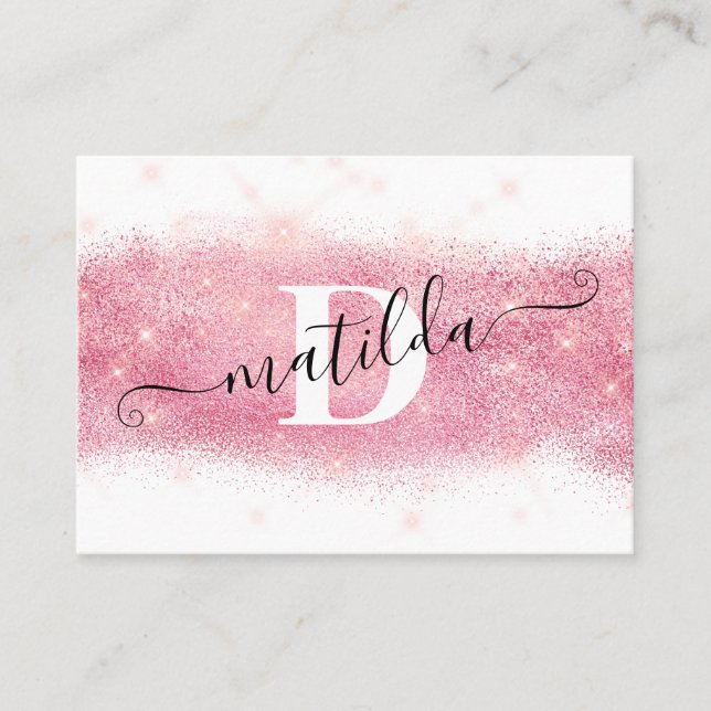 Elegant modern rose gold glitter makeup artist business card (Front)