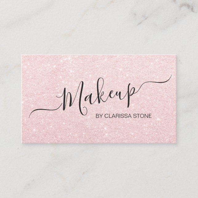 Elegant modern rose gold glitter makeup artist business card (Front)
