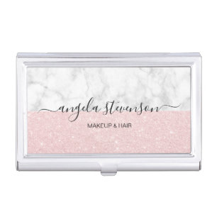 Elegant modern rose gold glitter makeup artist business card case