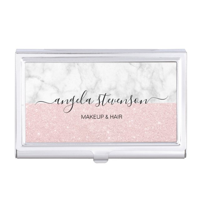 Elegant modern rose gold glitter makeup artist business card case (Front)