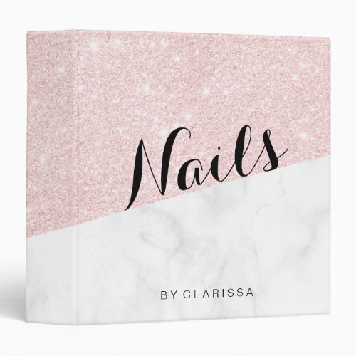 Elegant modern rose gold glitter marble nails 3 ring binder