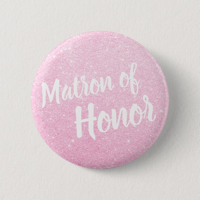 Elegant & modern rose gold glitter matron of honor button (Front)