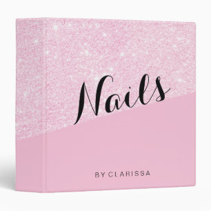 Elegant modern rose gold glitter pastel pink nails 3 ring binder