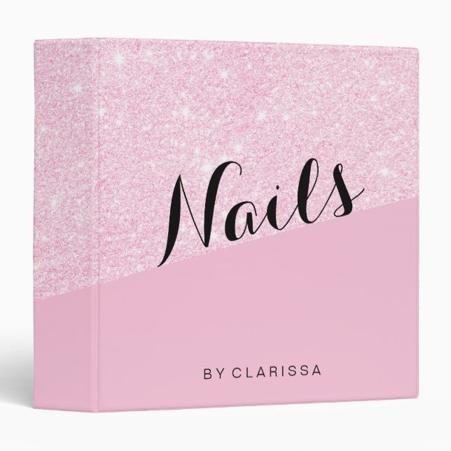 Elegant modern rose gold glitter pastel pink nails 3 ring binder (Front/Spine)