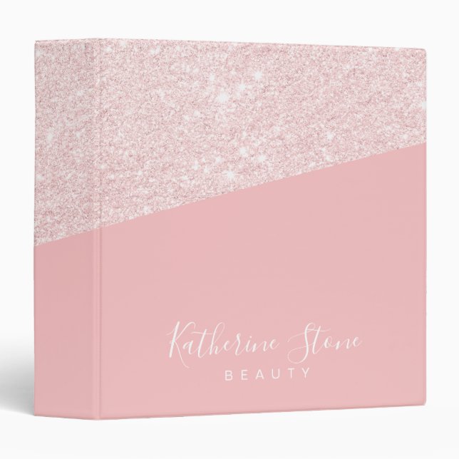Elegant modern rose gold glitter pink beauty 3 ring binder (Front/Spine)