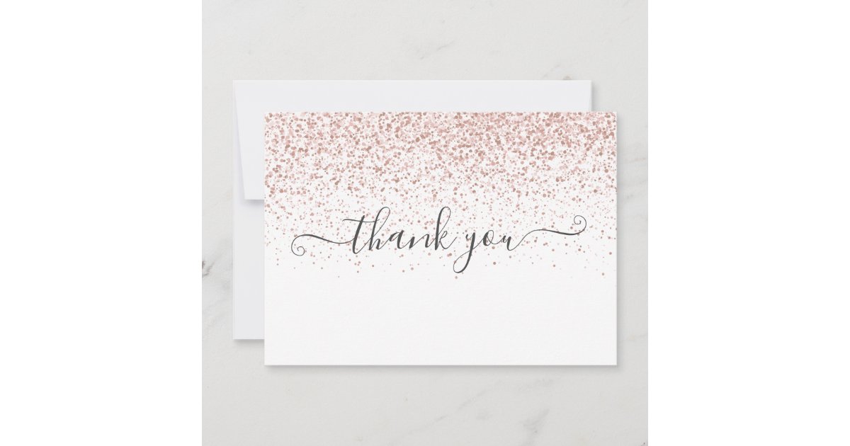 Elegant Modern Rose Gold Glitter Script Thank You Card | Zazzle