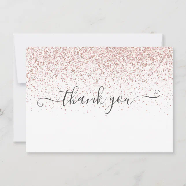 Elegant Modern Rose Gold Glitter Script Thank You Card | Zazzle