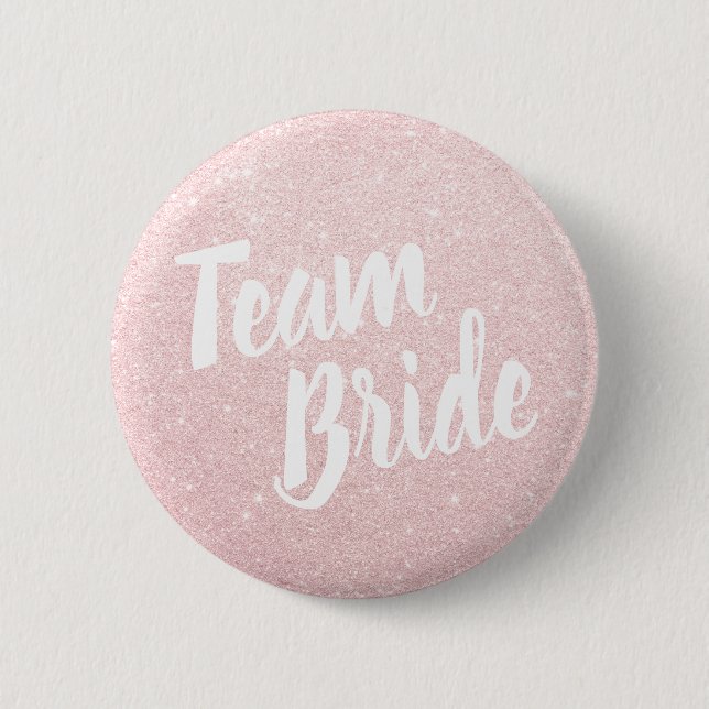 Elegant & modern rose gold glitter team bride button (Front)