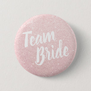 Elegant & modern rose gold glitter team bride button
