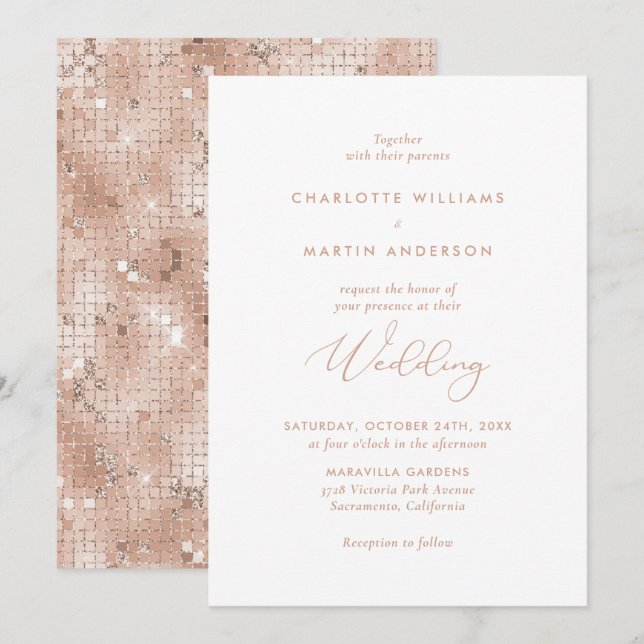 Elegant Modern Rose Gold Glitter Wedding Invitation (Front/Back)