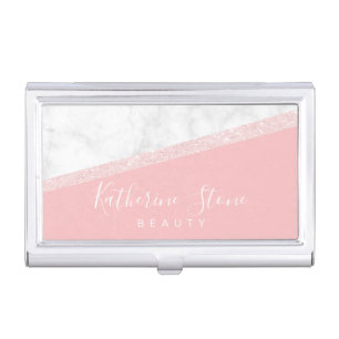 Elegant modern rose gold glitter white marble business card case