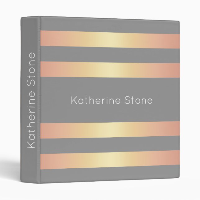 Elegant Modern Rose Gold Gradient Stripes Grey Binder (Front/Spine)
