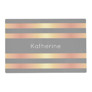 Elegant Modern Rose Gold Gradient Stripes Grey Placemat