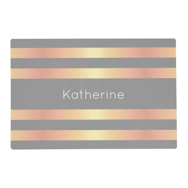 Elegant Modern Rose Gold Gradient Stripes Grey Placemat (Front)