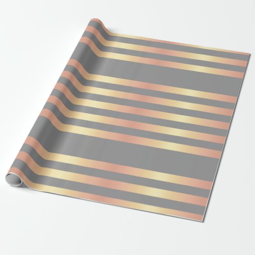 Elegant Modern Rose Gold Gradient Stripes Grey Wrapping Paper