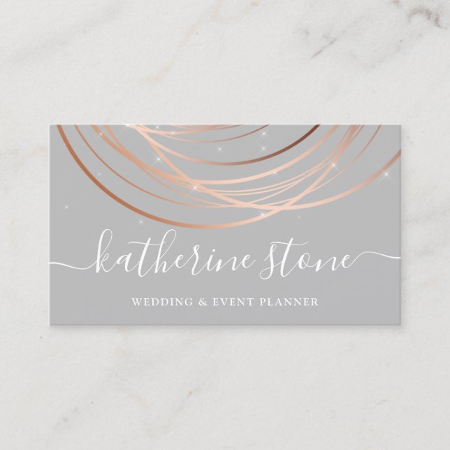 Elegant modern rose gold & grey event planner  business card (Front)