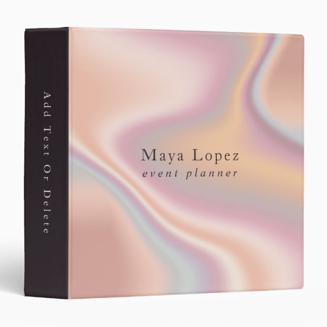 Elegant modern rose gold holographic event planner 3 ring binder (Front/Spine)