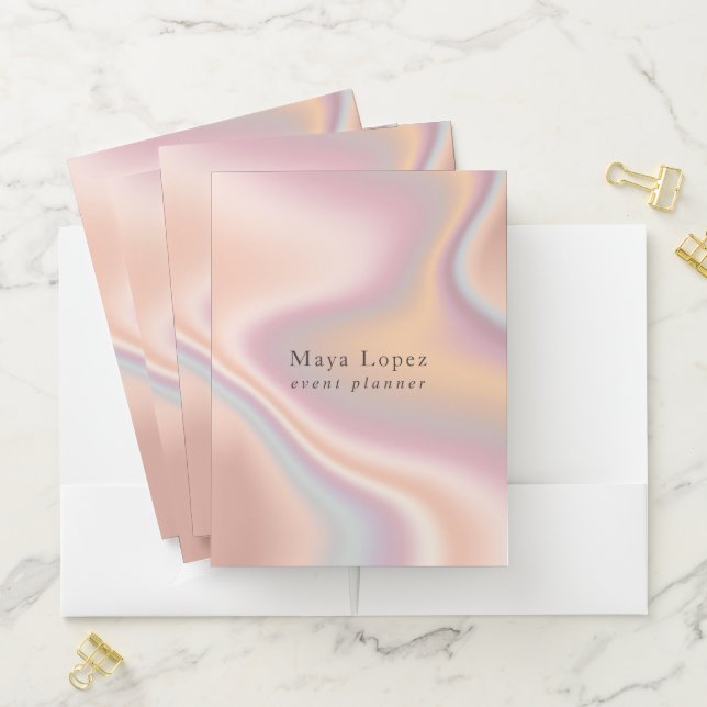 Elegant modern rose gold holographic event planner pocket folder (In Situ)