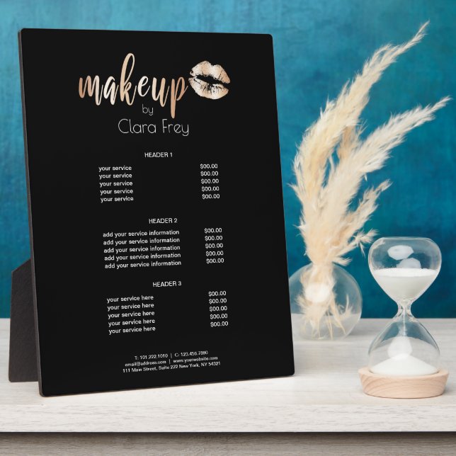Elegant modern rose gold lips makeup services plaque (Side)
