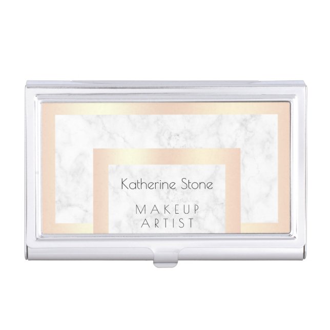Elegant modern rose gold & marble makeup artist business card case (Front)