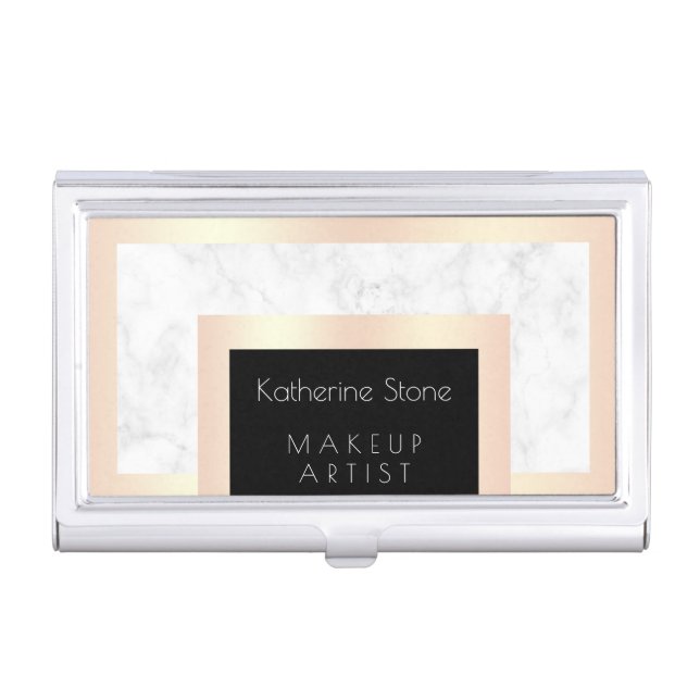 Elegant modern rose gold & marble makeup artist business card case (Front)